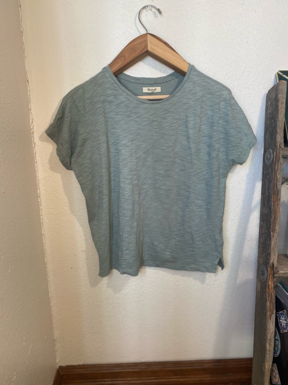 Madewell Dolman-Sleeve Boxy Crewneck Tee in Slub Pale Eucalyptus Size Medium - Picture 4 of 13